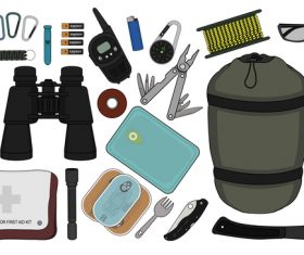 Camping equipment design elements vector set 04