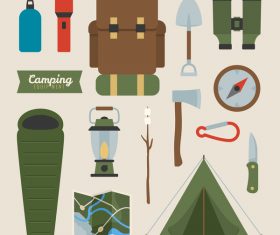 Camping and Hiking Equipment Design Elements Set Stock Vector by