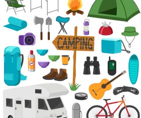 Camping equipment design elements vector set 07