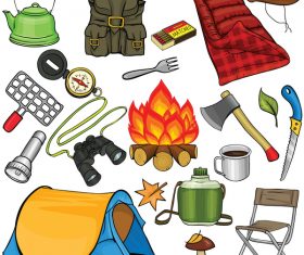 Camping equipment design elements vector set 08