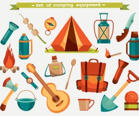 Camping equipment design elements vector set 09