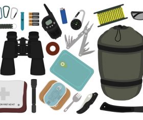 Camping equipment design elements vector set 10