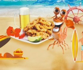 Cartoon beach and food vector