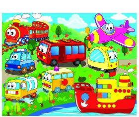 Cartoon car ship airplane vector