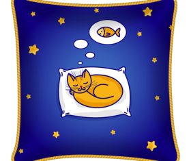 Cartoon cat with pillow template vector