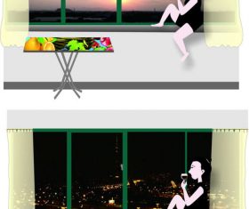 Cartoon character looking out the window vector