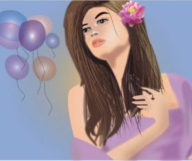 Cartoon girl and flower illustration vector