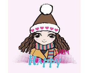 Cartoon girl wearing warm hat vector