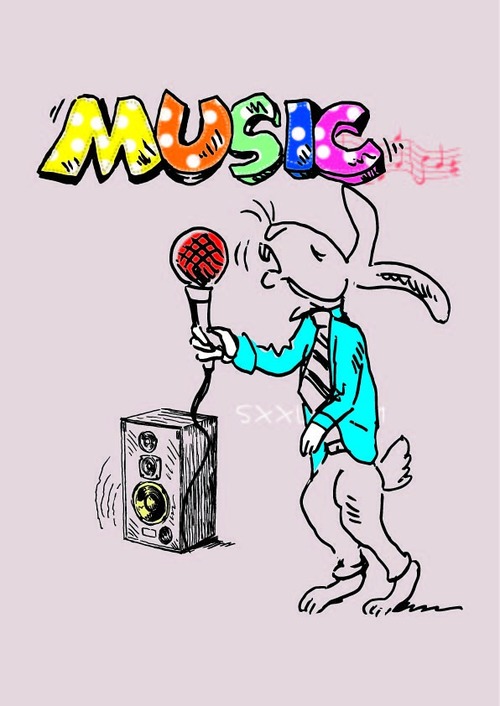 Cartoon little mouse singing vector