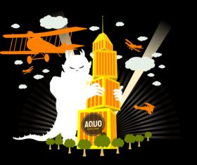 Cartoon monster and airplane vector