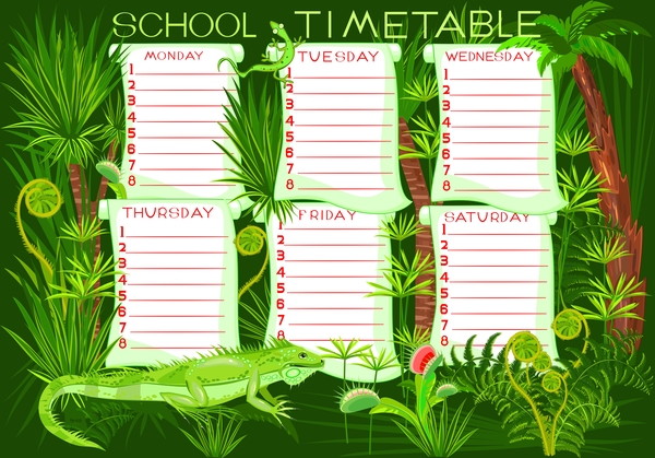 Cartoon school class schedule template vector 01