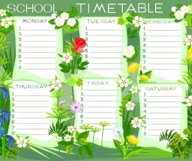 Cartoon school class schedule template vector 02