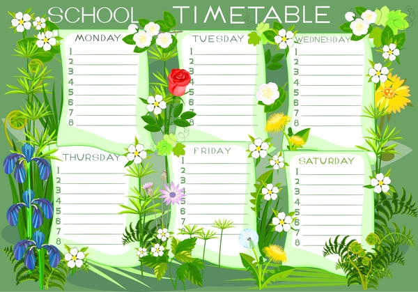 Cartoon school class schedule template vector 02