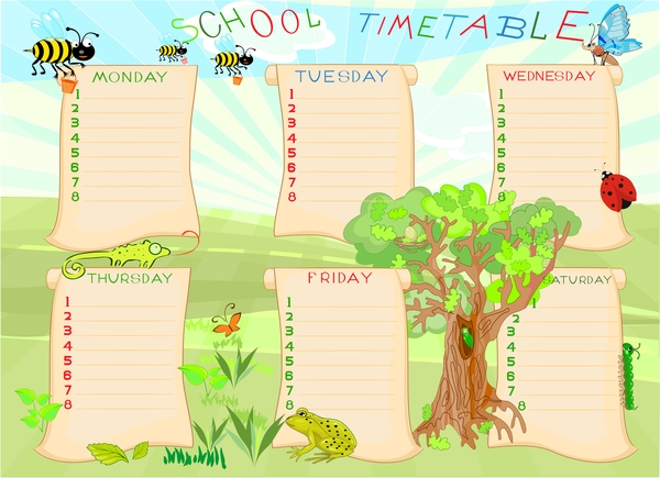 Cartoon school class schedule template vector 03 free download