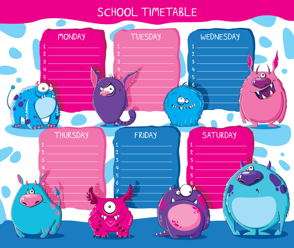 Cartoon school class schedule template vector 04