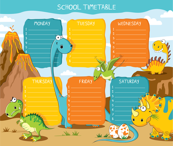 Cartoon school class schedule template vector 05 free download