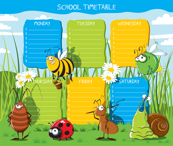 Cartoon school class schedule template vector 06