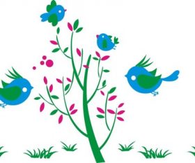 Cartoon tree and birdie vector