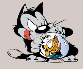 Cat catching fish vector