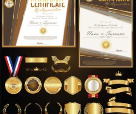 Certificate badges labels shields and laurels vector kits 01
