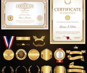 Certificate badges labels shields and laurels vector kits 02