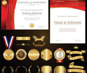 Certificate badges labels shields and laurels vector kits 03