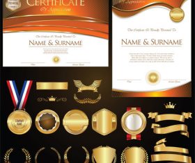 Certificate badges labels shields and laurels vector kits 05