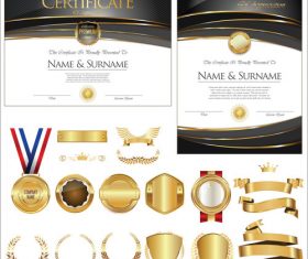 Certificate badges labels shields and laurels vector kits 06