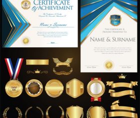 Certificate badges labels shields and laurels vector kits 07