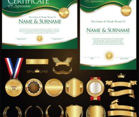 Certificate badges labels shields and laurels vector kits 08