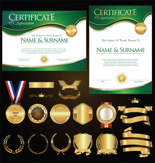 Certificate badges labels shields and laurels vector kits 08