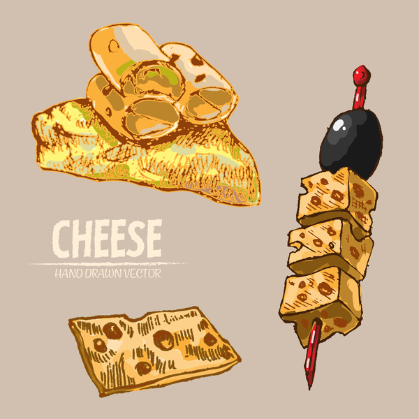 Cheese food hand drawing vectors 01