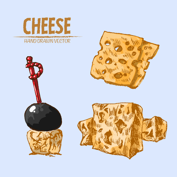 Cheese food hand drawing vectors 03