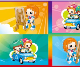 Children driving and painting vector