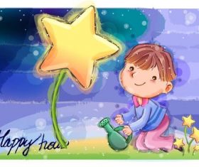 Children planting flowers vector