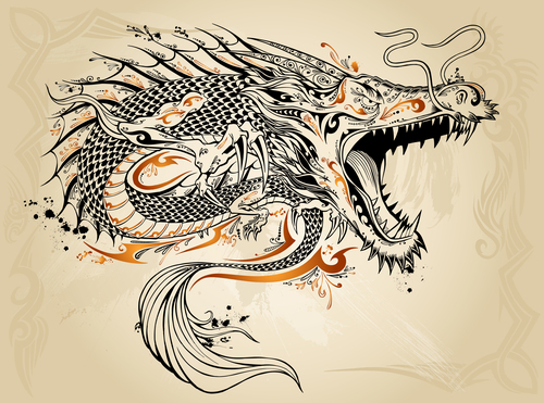 Chinese dragon hand drawing vector 01