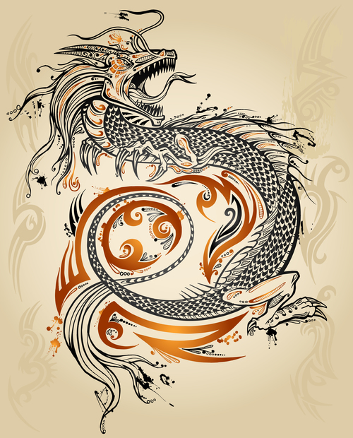 Chinese dragon hand drawing vector 02
