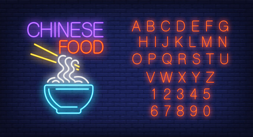 Chinese food with alphabet with number vector