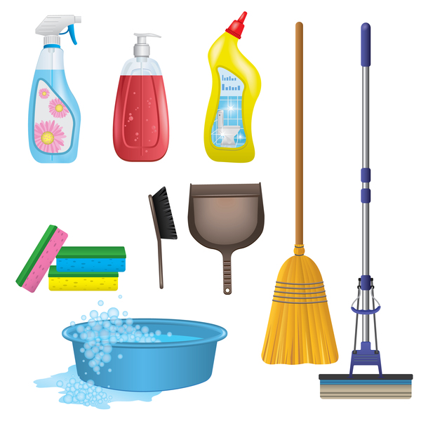 Cleaning tools design vector set 01