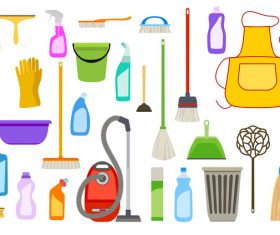 Cleaning tools design vector set 02