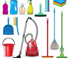 Cleaning tools design vector set 04
