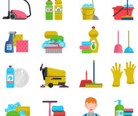 Cleaning tools design vector set 06