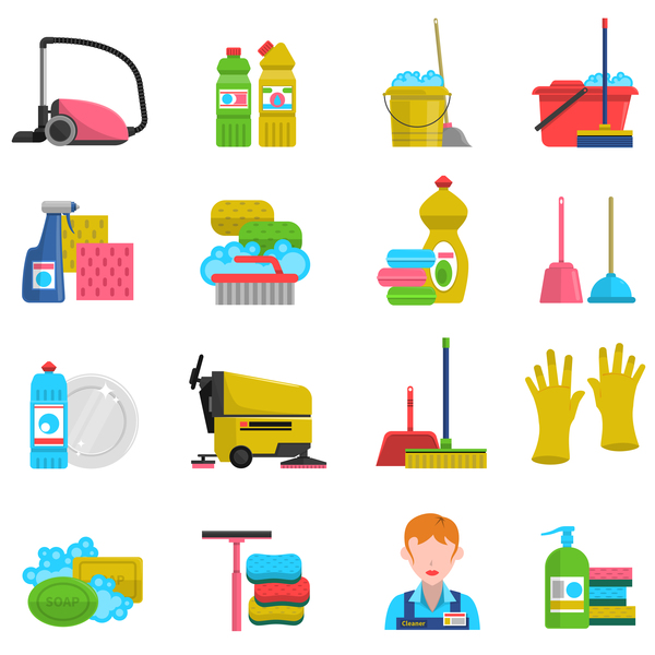 Cleaning tools design vector set 06