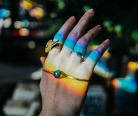 Closeup woman hand wearing luxury jewelries Stock Photo