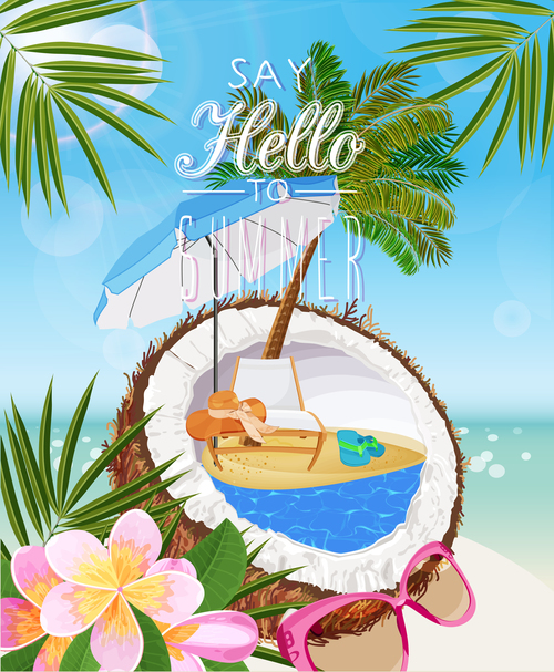Coconut juice with summer travel vector
