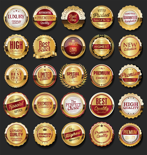 Collection of golden retro vintage badges vector 01