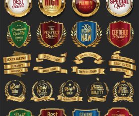 Collection of golden retro vintage badges vector 02