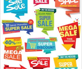 Collection of sale stickers and tags origami design vector illustration 01
