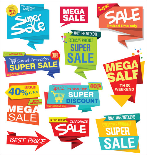 Collection of sale stickers and tags origami design vector illustration 01