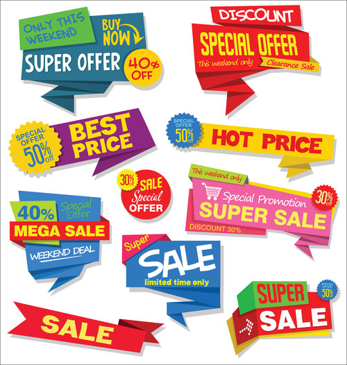 Collection of sale stickers and tags origami design vector illustration 02